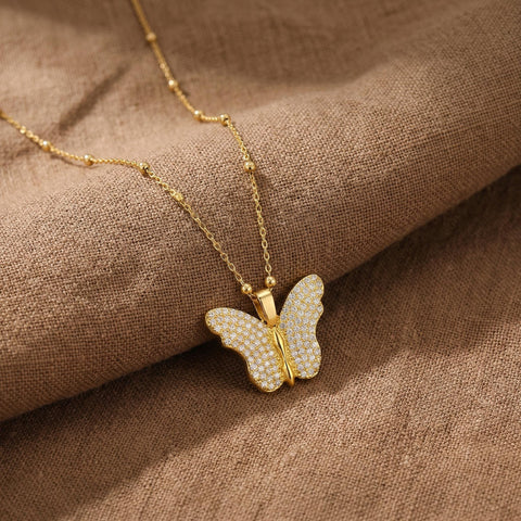 14K Gold Opening Name Butterfly Necklace - 12-24 in M.0129