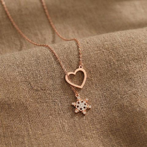 14K Gold Heart Shaped Snowflake Necklace - 12-24 in M.0459