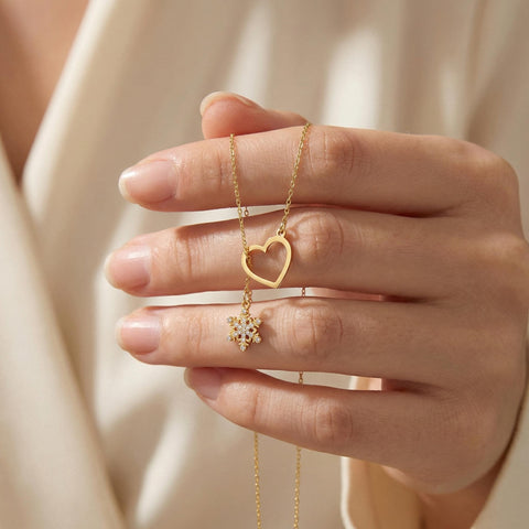 14K Gold Heart Shaped Snowflake Necklace - 12-24 in M.0459