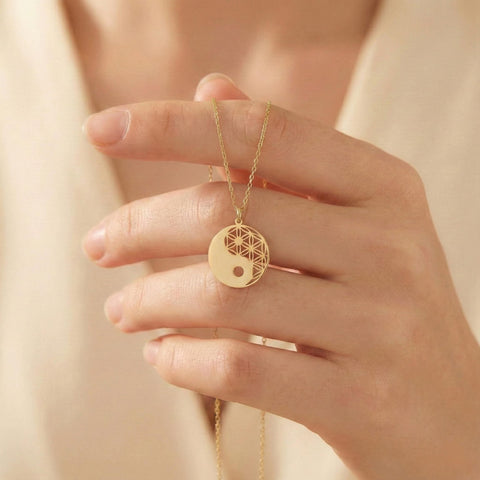 14K Gold Flower of Life Yinyang Necklace - 12-24 in M.0485
