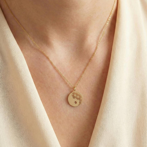 14K Gold Flower of Life Yinyang Necklace - 12-24 in M.0485