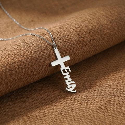 14K Gold Vertical Personalized Cross Necklace - 12-24 in M.304