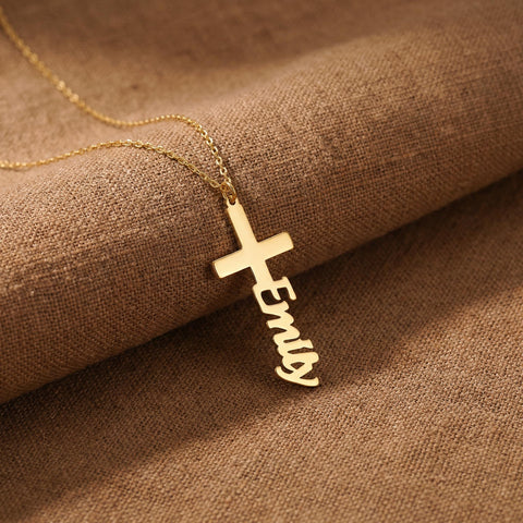 14K Gold Vertical Personalized Cross Necklace - 12-24 in M.304