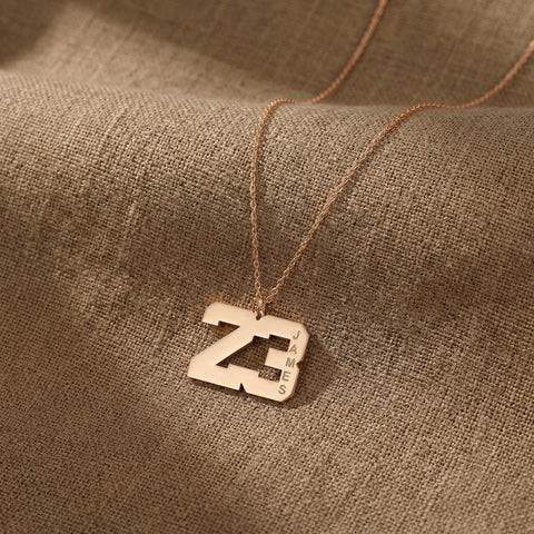14K Gold Name Number Necklace - 12-24 in M.0255