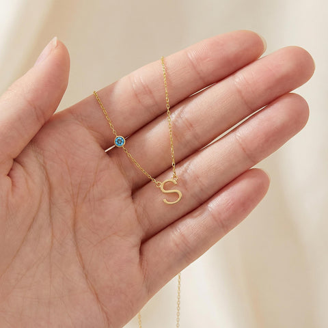 14K Gold Birthstone Letter Necklace - 12-24 in M.0208