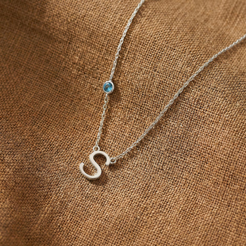 14K Gold Birthstone Letter Necklace - 12-24 in M.0208