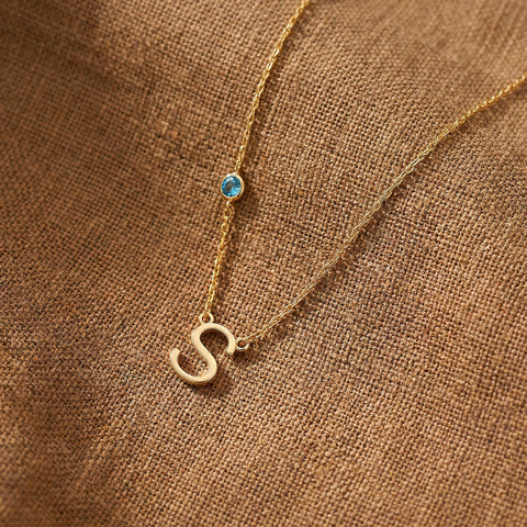 14K Gold Birthstone Letter Necklace - 12-24 in M.0208