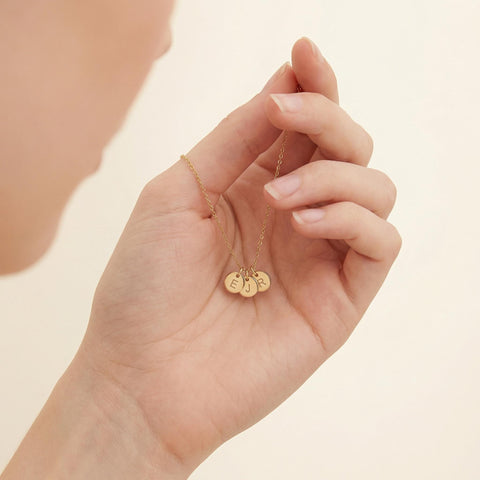 14K Gold Disc Necklace with Initial and Birthflower - 12-24 in M.0133