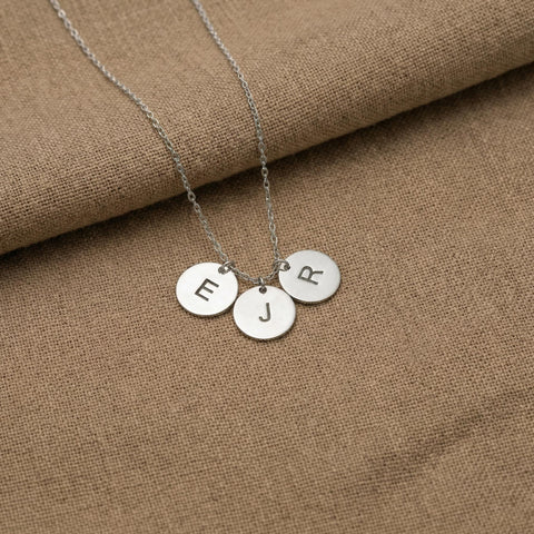 14K Gold Disc Necklace with Initial and Birthflower - 12-24 in M.0133