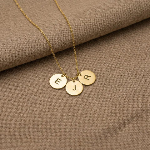 14K Gold Disc Necklace with Initial and Birthflower - 12-24 in M.0133