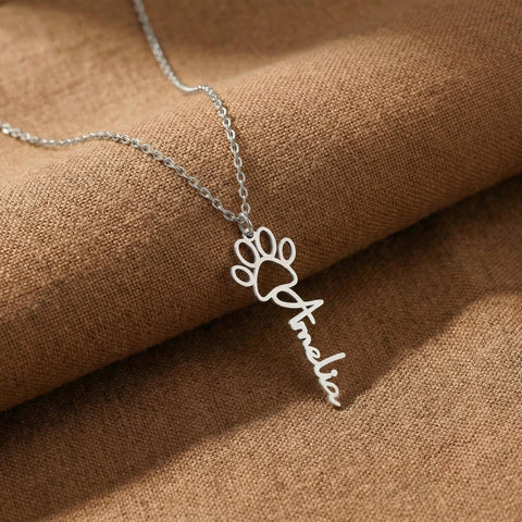 14K Gold Paw Print Name Necklace - 12-24 in M.0573