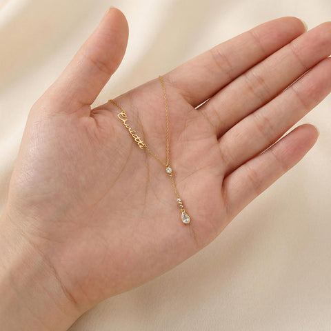 14K Gold Drop Stone Name Necklace - 12-24 in M.0324
