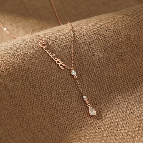 14K Gold Drop Stone Name Necklace - 12-24 in M.0324
