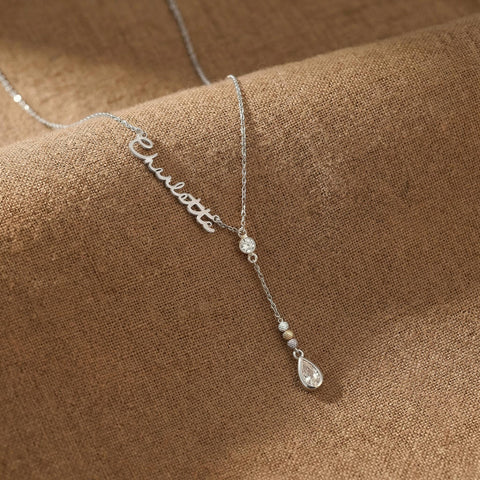 14K Gold Drop Stone Name Necklace - 12-24 in M.0324