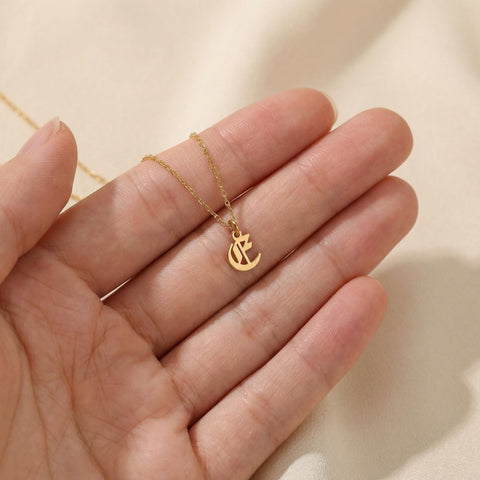 14K Gold Old English Initial Necklace with Cable Chain - 12-24 in M.0303