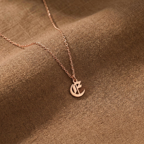14K Gold Old English Initial Necklace with Cable Chain - 12-24 in M.0303