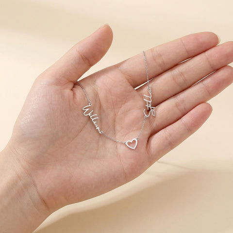 Kalpli 2 İsim Kolyesi | Çoklu İsim Kolyesi | Kişiselleştirilmiş Çoklu İsim Kolyesi | Anneye Hediye | Aile İsimleri İçin Kolye M.234