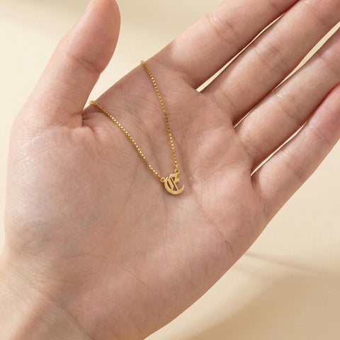 14K Gold Old English Initial Necklace with Curb Chain - 12-24 in M.0577