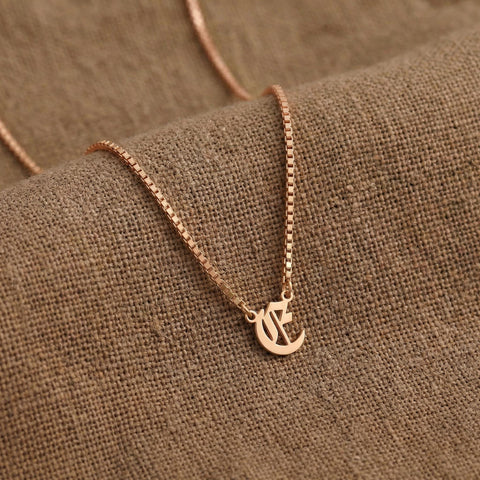 14K Gold Old English Initial Necklace with Curb Chain - 12-24 in M.0577