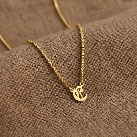 14K Gold Old English Initial Necklace with Curb Chain - 12-24 in M.0577