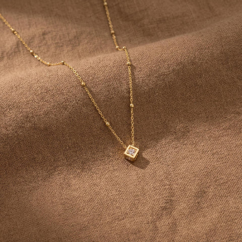 14K Gold Birthstone Cube Necklace - 12-24 in M.0336