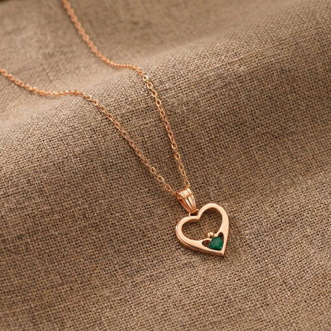 14K Gold Heart with Crown Birthstone Necklace - 12-24 in M.0335