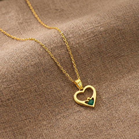 14K Gold Heart with Crown Birthstone Necklace - 12-24 in M.0335