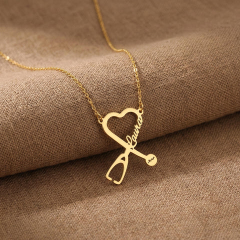 14K Gold Stethoscope Name Necklace - 12-24 in M.0327