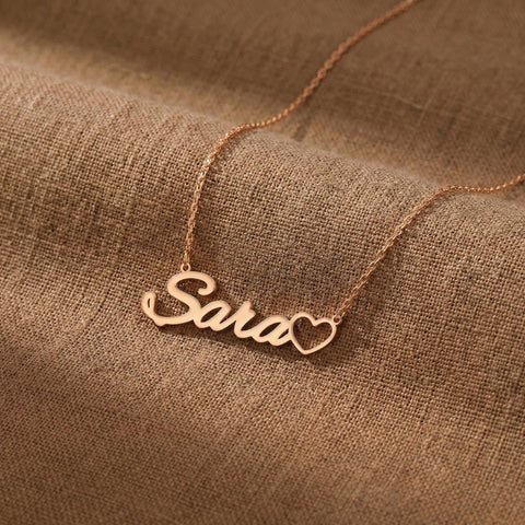 14K Gold Name Necklace with Heart - 12-24 in M.0025