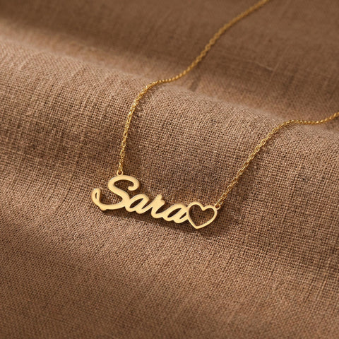 14K Gold Name Necklace with Heart - 12-24 in M.0025