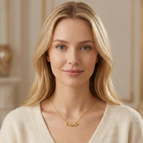 14K Gold 3D Bubble Initial Letter Name Necklace - 12-24 in M.0023