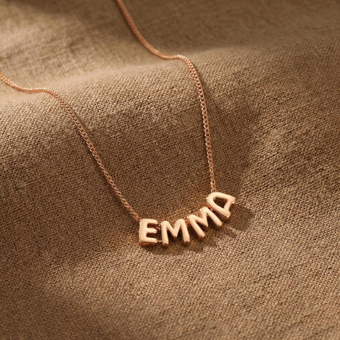 14K Gold 3D Bubble Initial Letter Name Necklace - 12-24 in M.0023