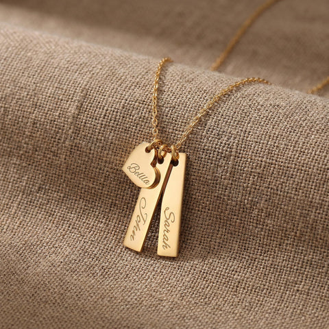 14K Gold Heart and Bar Necklace - 12-24 in M.0021