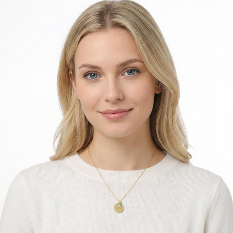 14K Gold Custom Disc Name Necklace with Birthstone - 12-24 in M.0017