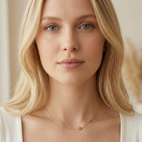 14K Gold Evil Eye Sideway Letter Necklace - 12-24 in M.0014