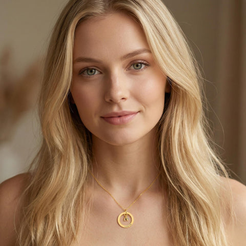 14K Gold Circle Necklace with Birthstone - 12-24 in M.0011