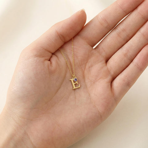 14K Gold Initial Necklace with Birthstone - 12-24 in M.0003