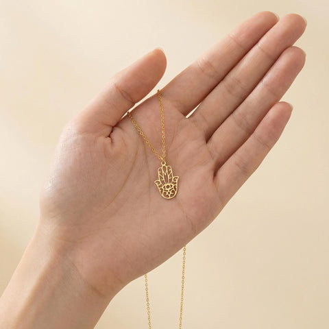 14K Gold Hamsa Hand Necklace - 12-24 in M.0084