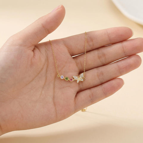 14K Gold Butterfly Family Birthstone Necklace - 12-24 in M.0053