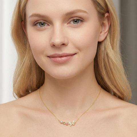 14K Gold Butterfly Family Birthstone Necklace - 12-24 in M.0053