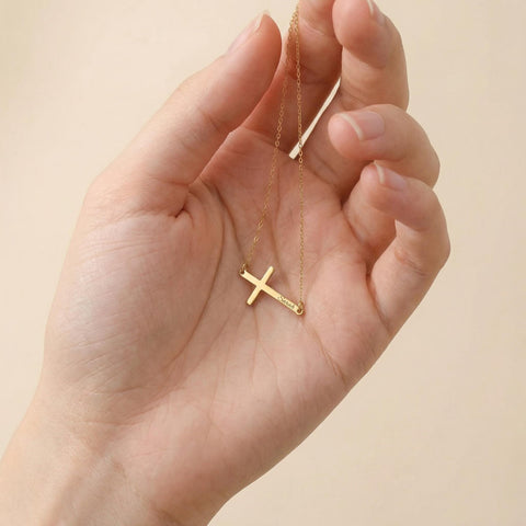 14K Gold Cross Name Necklace - 12-24 in M.0033
