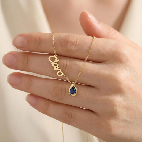 14K Gold Name Necklace with Birthstone - 12-24 in M.0030