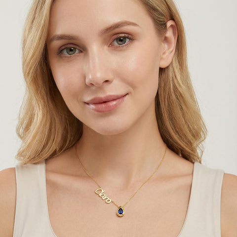 14K Gold Name Necklace with Birthstone - 12-24 in M.0030