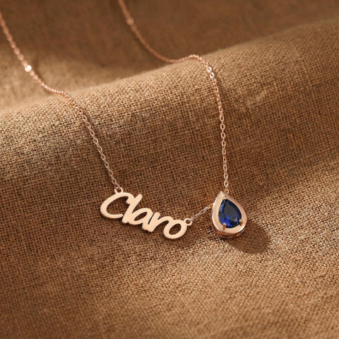 14K Gold Name Necklace with Birthstone - 12-24 in M.0030