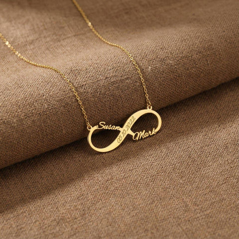 14K Gold Two Names Infinity Necklace - 12-24 in M.0180
