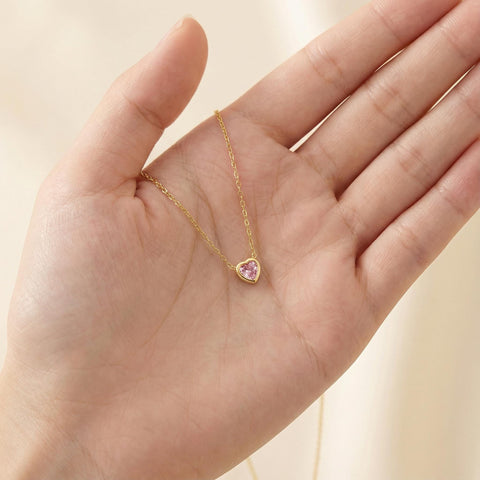 14K Gold Heart Necklace with Birthstone - 12-24 in M.0160