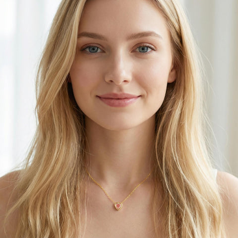 14K Gold Heart Necklace with Birthstone - 12-24 in M.0160