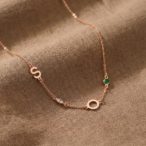 14K Gold Initial Birthstone Necklace - 12-24 in M.0154