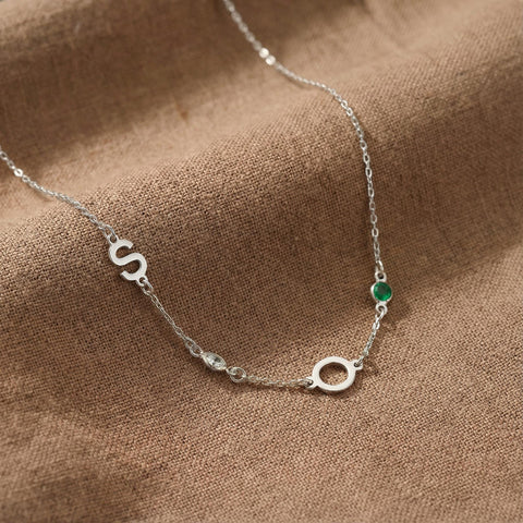 14K Gold Initial Birthstone Necklace - 12-24 in M.0154