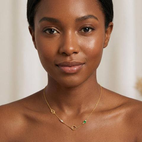 14K Gold Initial Birthstone Necklace - 12-24 in M.0154